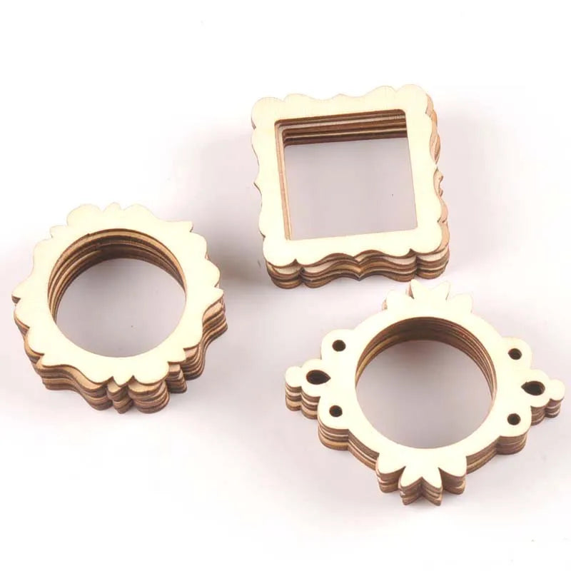 20pcs 50mm Photo Frame Wood DIY Crafts Scrapbookings DIY For Home Decoration Natural Wooden Ornaments Accessories Arts m1829 Qme