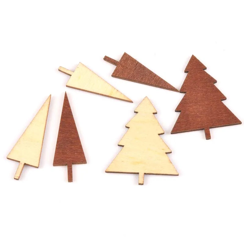 30/40mm 50Pcs Tree Pattern Dye Red Wooden Ornament Handmade Scrapbooking Craft Fo Embellishments Handmade Wood DIY Arts m1793 Qme