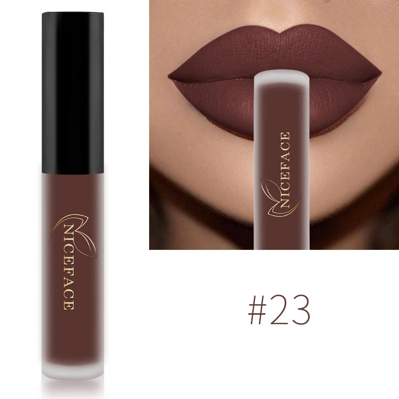 NICEFACE Waterproof Lip Gloss Nude Matte Liquid Lipstick Long Lasting Lipgloss Lip Glace Black Lipstick Purple Sexy Red Lip Tint Qme 23