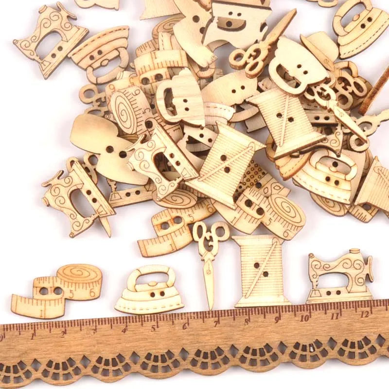 25pcs 18-30mm Natural Sewing Tool Wood Crafts DIY Scrapbooking For Wooden Ornament Home Decoration Sewing Accessories m0901x Qme