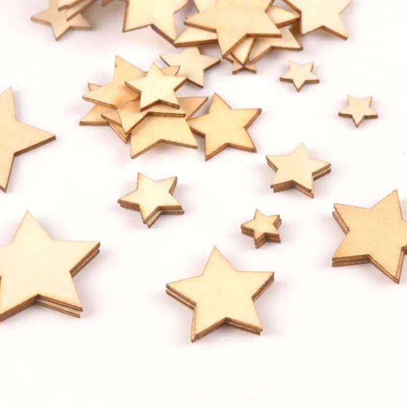 50pcs 10/15/20/25/30mm Mix Stars Wood DIY Carft For Handmade Scrapbooking Accessories Wooden Ornaments Home Decoration m0589 Qme