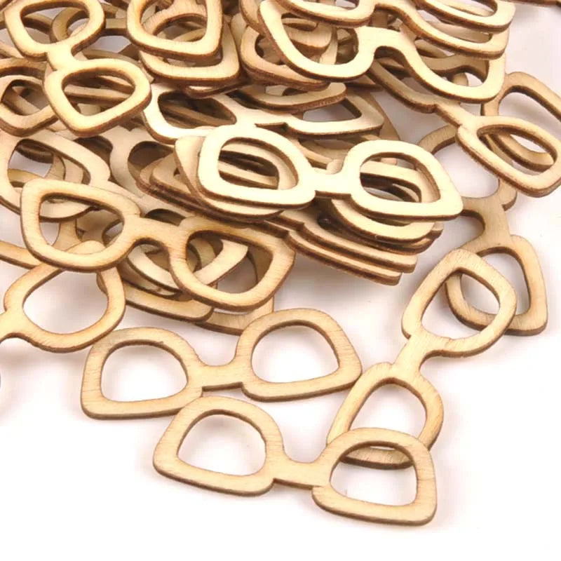 25Pcs Glasses Pattern Wooden Crafts Scrapbooking DIY For Wood Slices Ornaments Home Decoration Accessories Arts 16x43mm m1687 Qme Default Title