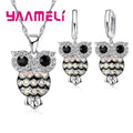 Luxury Women Jewelry Sets Shining 925 Sterling Silver Color Cubic Zircon Retro Night Owl for Girls Gifts Necklace Earrings Qme Default Title