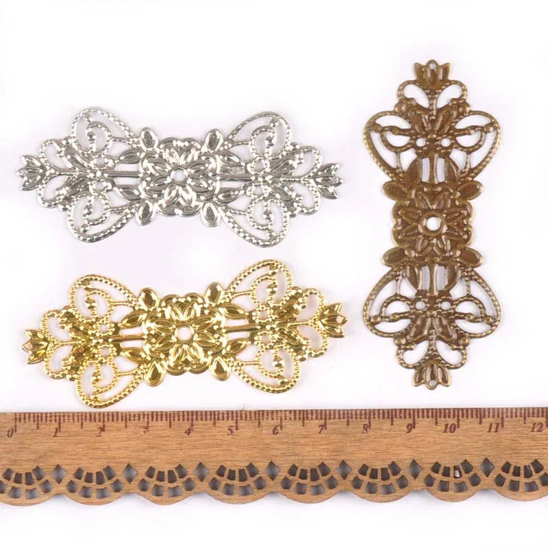 10Pcs Gold/silver/Bronze Tone Metal Crafts Connectors Filigree Wraps Diy Embellishments Scrapbooking Home Decor 75x31mm yk0731 Qme