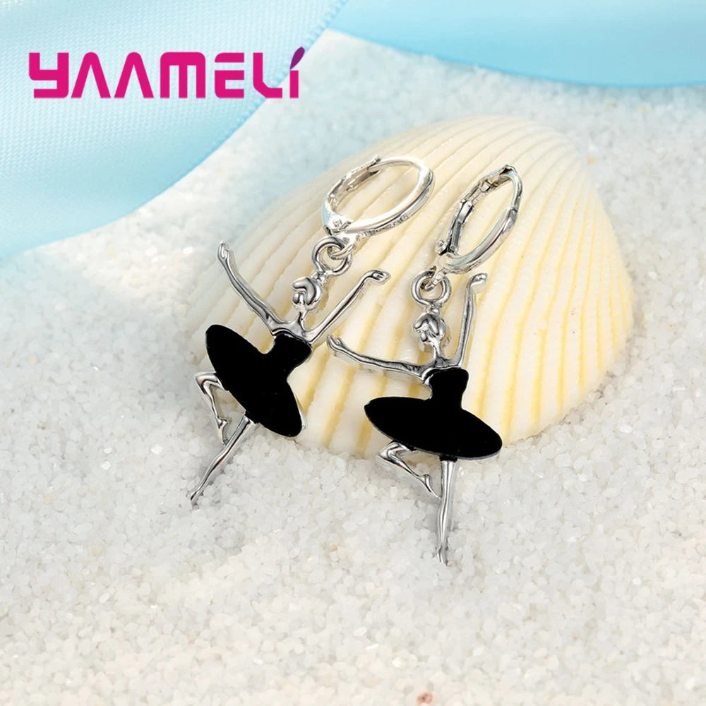 925 Sterling Silver Color Necklace/Earring Sets Sports Style Elegant Human Dance For Women Girl Birthday Party Qme