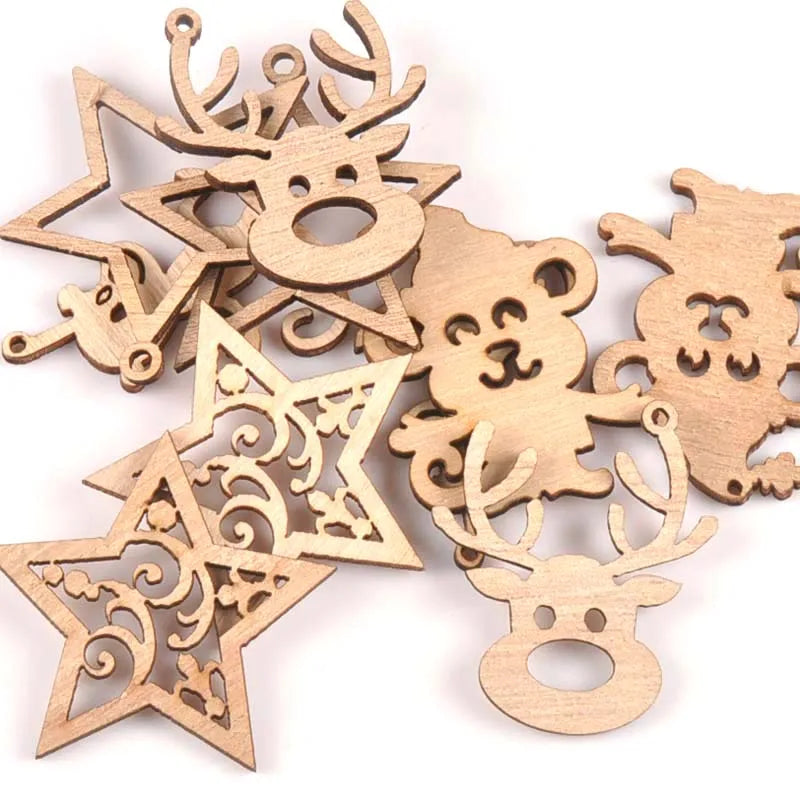 Natural Mix Christmas Reindeer/star/monkey Wooden Ornament For Home Decoration Wood Slices DIY Carft Arts Handicraft 10pcs m1853 Qme Default Title