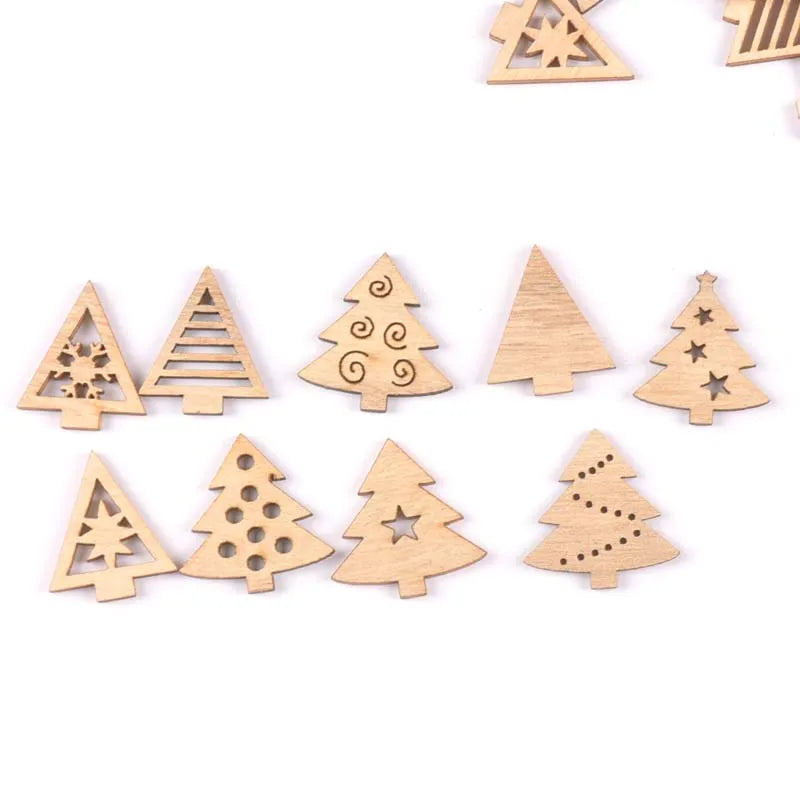 50pcs 22-30mm Natural Wood Crafts christmas trees DIY Scrapbooking For Wooden Ornament Home Decoration Sewing Accessories m2502 Qme