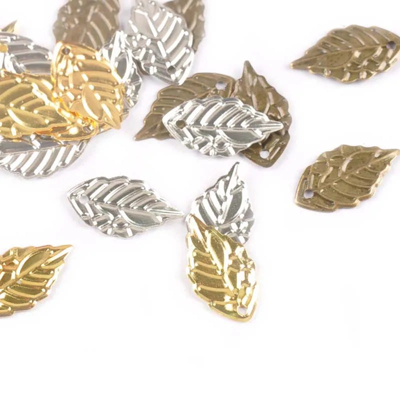 18x10mm 50Pcs Hollow Leaves Metal Crafts Filigree Wraps Connectors Embellishments For DIY Scrapbooking Home Decor 3 Color YK0753 Qme mix
