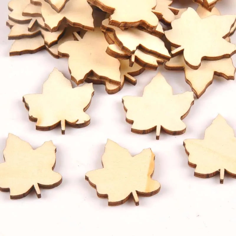 25Pcs 29x33mm Maple Leaf Pattern Unfinished Wood DIY Crafts Scrapbook Wooden Ornaments Handmade Accessories Home Decor m1567 Qme