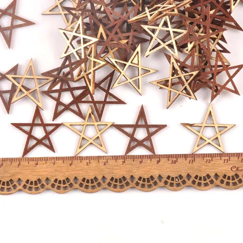 50pcs Natural Wood DIY Crafts Hollow Out Star For Scrapbooking For Unfinished Wooden Ornament Home Decoration 37x34mm m1791 Qme