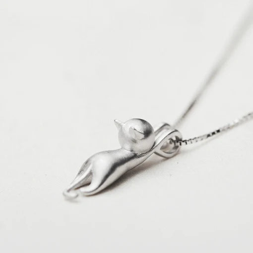 Funny Girls Cute Animal Jewelry High Quality Fashion Cartoon Cat 925 Sterling Silver Color Necklaces for Women Pendant Jewellry Qme