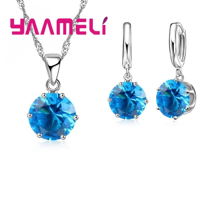 Jewelry Gift Set Cubic Zircon 925 Sterling Silver Color Pendant Necklace Necklace Crystal Women Wedding Engagement Accessory Qme