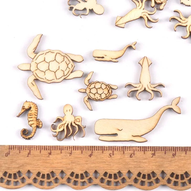 20Pcs 25-40mm Sea Turtle/horse/whale Wood DIY Crafts Home Decoration Handicraft Wooden Handmade Embellishments Arts m1938 Qme