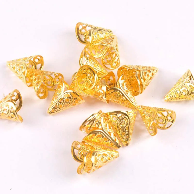 Gold/silver/Bronze 50Pcs Hollow Filigree Wraps Flowers Connectors Metal Crafts Embellishments For DIY Scrapbookings Home Decor Qme