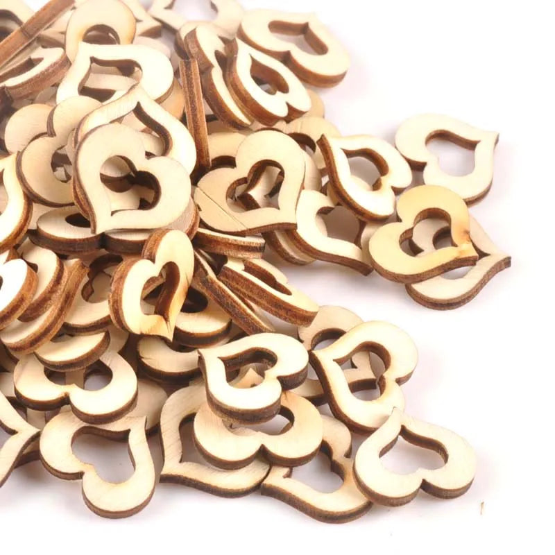 17x20mm 50Pcs Hollow Out Heart Wooden Ornament For DIY Crafts Scrapbook Accessories Handmade Wood Slices Home Decoration m1774 Qme