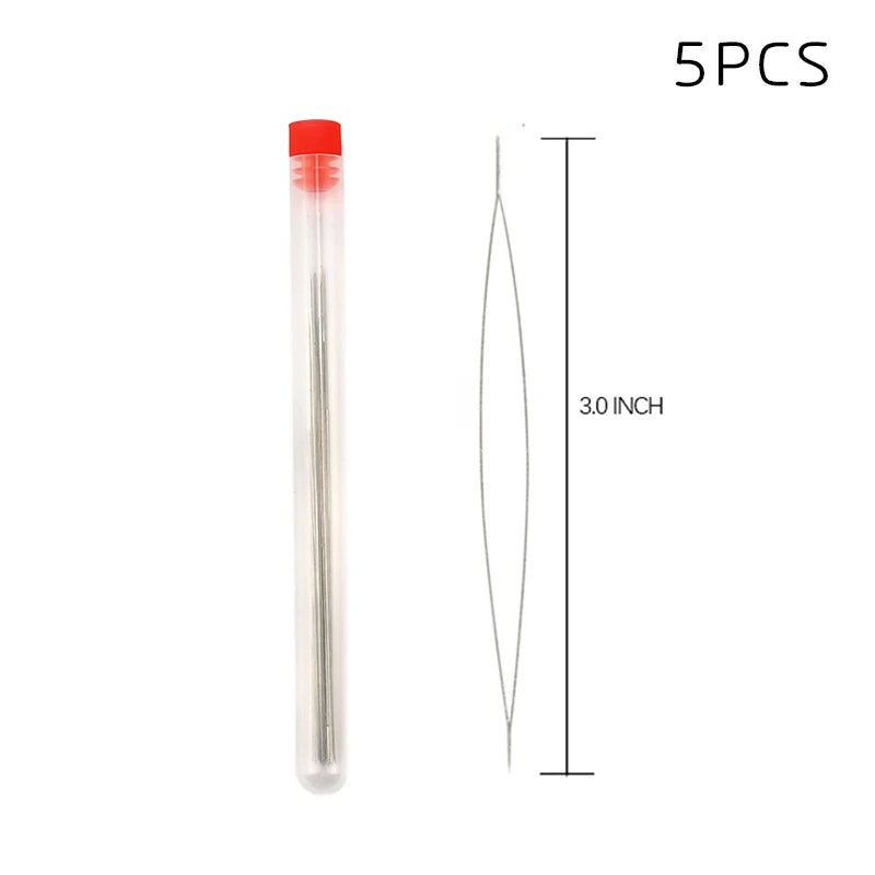 5pcs Big eye beading needles with bottle 5 size for embroidery beading Spring steel beading Curved needles Jewelry Making Tools Qme 7.6cm(3.0inch)