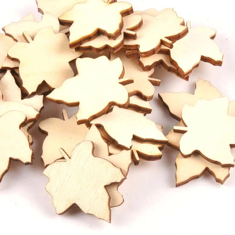 25Pcs 29x33mm Maple Leaf Pattern Unfinished Wood DIY Crafts Scrapbook Wooden Ornaments Handmade Accessories Home Decor m1567 Qme Default Title