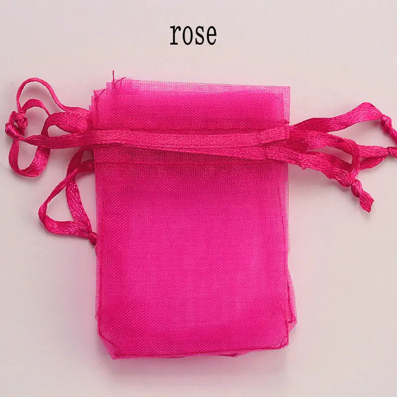 Wholesale 16 color 100pcs/lot 9*12cm organza Christmas wedding gift bags candy bag jewelry packing drawable organza bags&pouch Qme rose