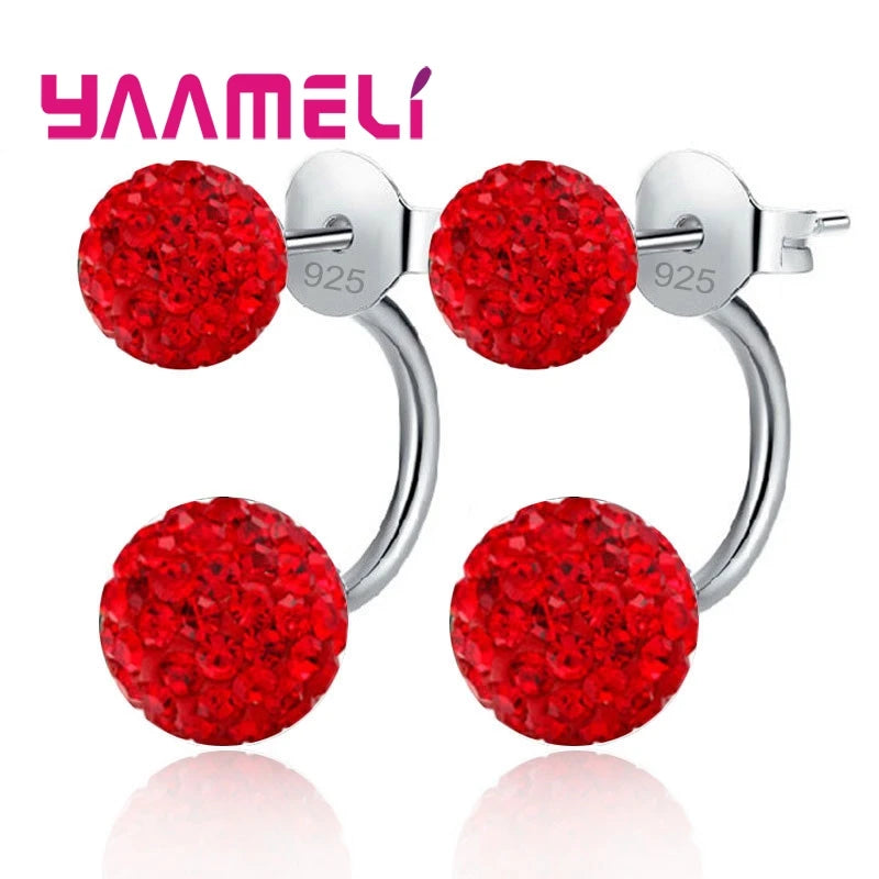 11 Colors Options!! Full Austrian CZ Crystal Paved Stud Earrings for Women 925 Sterling Silver Stamp Disco Balls Brincos Jewelry Qme