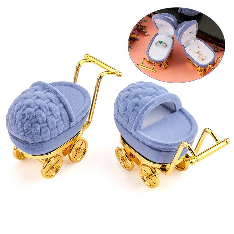 1 Piece Lovely Baby Carriage Velvet Jewelry Box Wedding Ring Box Gift Box Holder Case for Earrings Necklaces Bracelets Display Qme
