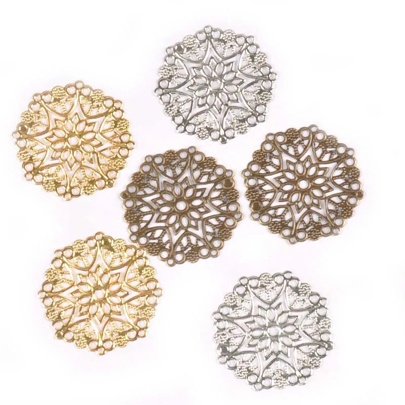 10pcs Round Metal Crafts Flower Filigree Wraps Connectors Antique Diy Embellishment For Scrapbooking Supplies Home Decor YK0735 Qme