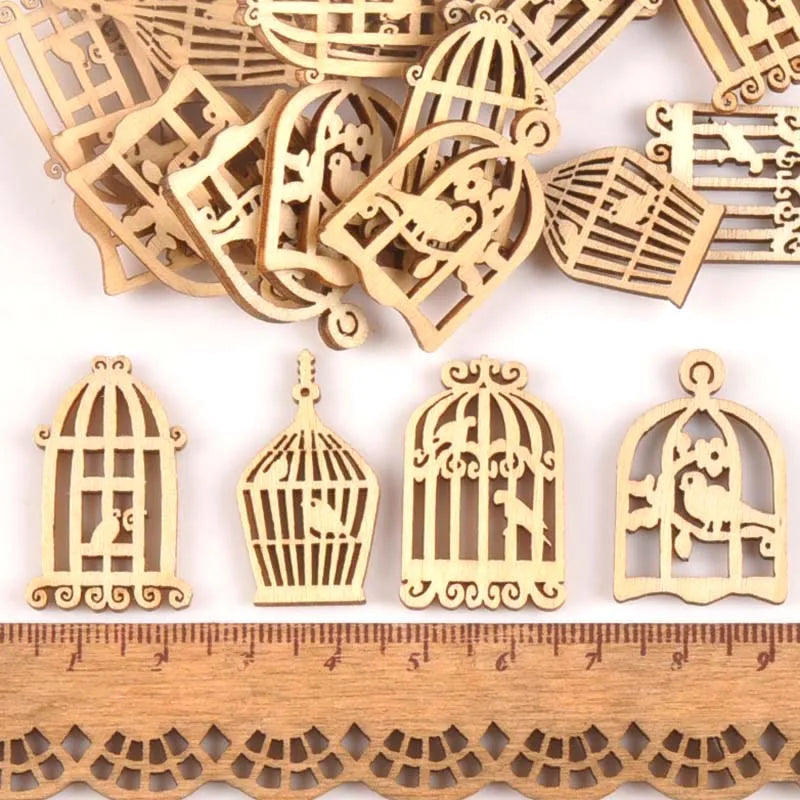 25pcs Wooden Crafts creativity hollow out birdcage Pattern Scrapbooking Crafts wood decoration for Home Decoration m0833X Qme