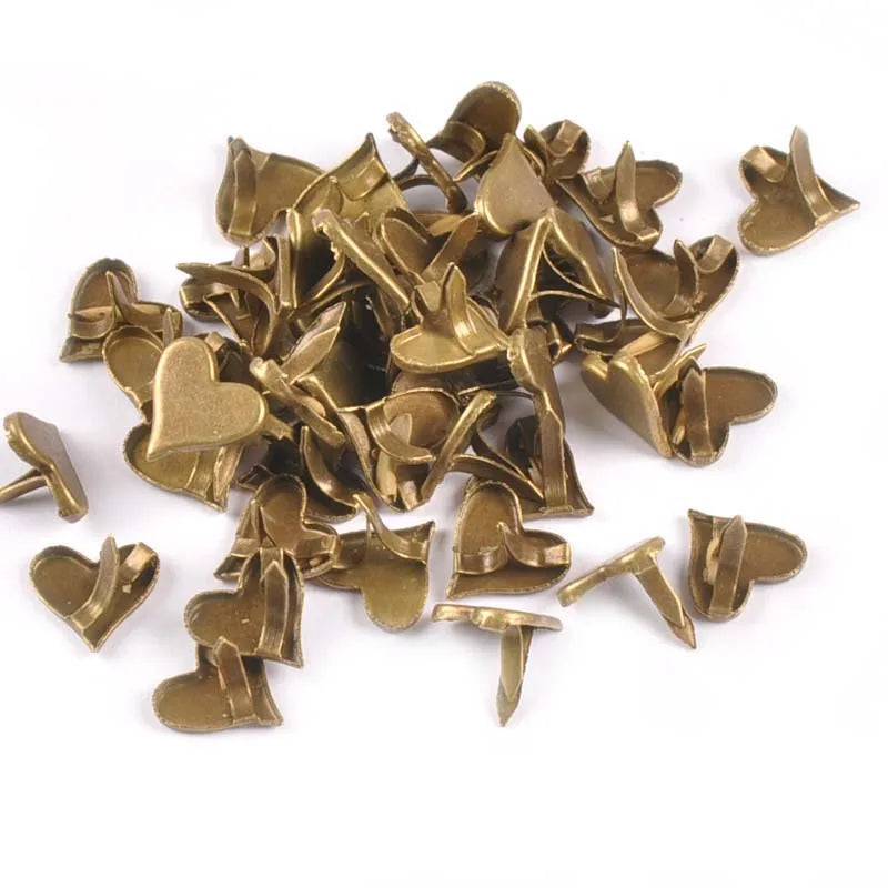 Retro Bronze Heart Brads Scrapbooking Embellishment Fastener Metal Crafts For DIY Shoes Decor Accessories 50pcs 11x10mm c1514 Qme Default Title