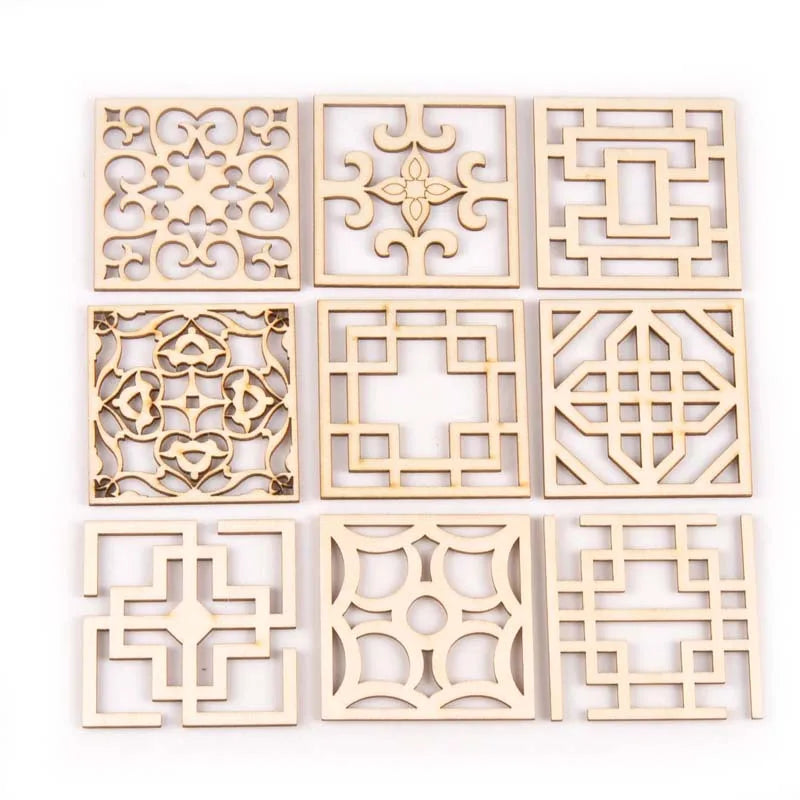 5Pcs Round/square Lace Pattern Unfinished Wood Slices DIY Crafts For Wooden Ornaments DIY Scrapbook Home Decor Accessories m2173 Qme 11