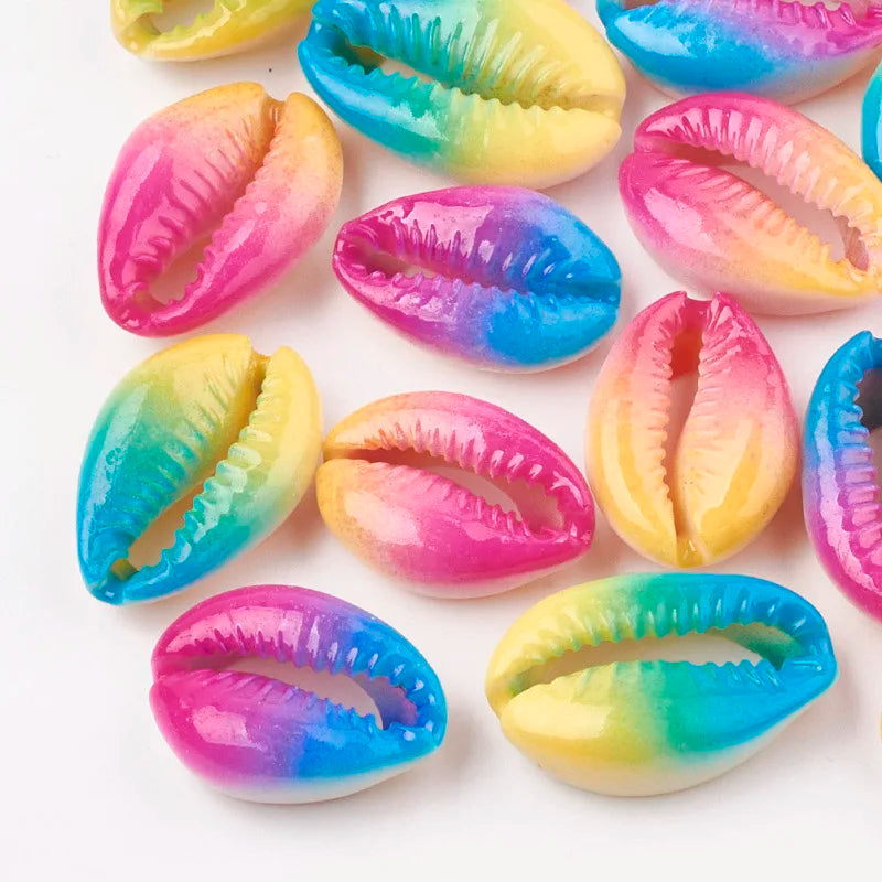 10pcs Printed Cowrie Shell Beads Undrilled Beads for DIY Jewelry Making 20~26x13~18x5~7mm Qme MULTI