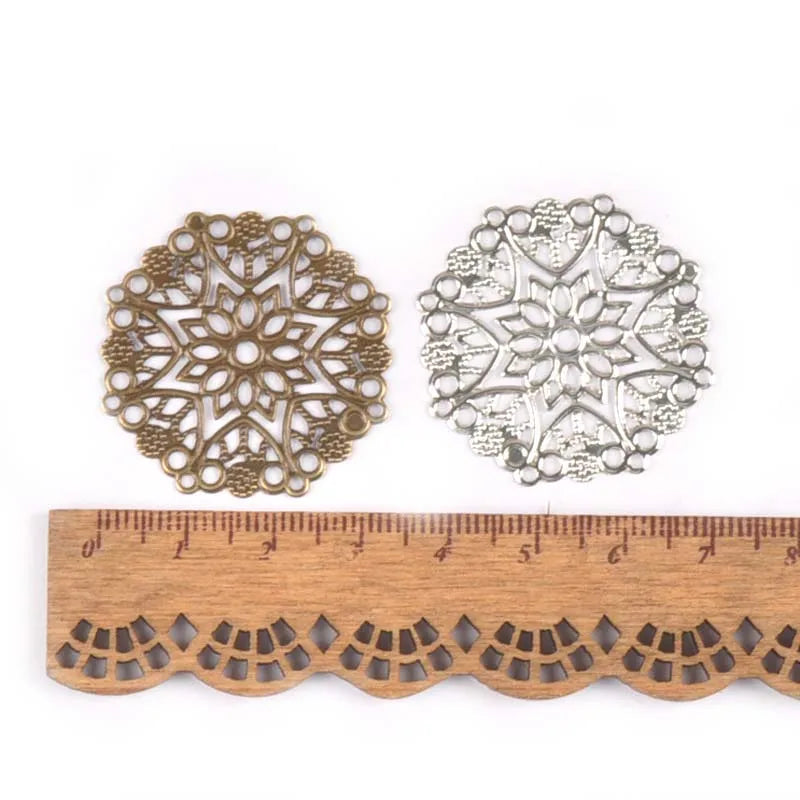 10pcs Round Metal Crafts Flower Filigree Wraps Connectors Antique Diy Embellishment For Scrapbooking Supplies Home Decor YK0735 Qme