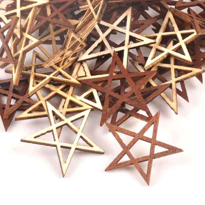 50pcs Natural Wood DIY Crafts Hollow Out Star For Scrapbooking For Unfinished Wooden Ornament Home Decoration 37x34mm m1791 Qme