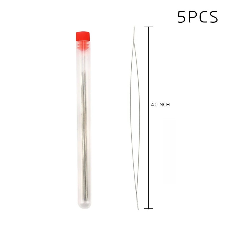 5pcs Big eye beading needles with bottle 5 size for embroidery beading Spring steel beading Curved needles Jewelry Making Tools Qme 10.2cm(4.0inch)