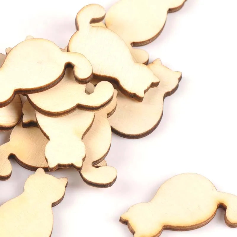 25Pcs Cat Pattern Wooden Crafts Scrapbook DIY For Wood Slices Ornaments Handmade Home Decoration Accessories 23x35mm m0923 Qme