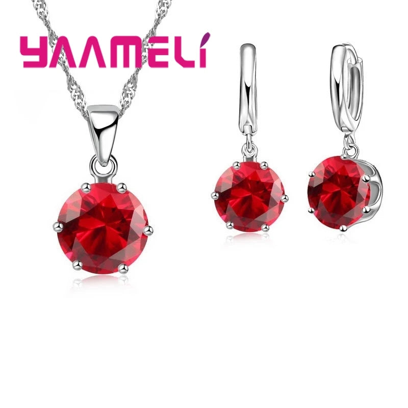 Jewelry Gift Set Cubic Zircon 925 Sterling Silver Color Pendant Necklace Necklace Crystal Women Wedding Engagement Accessory Qme