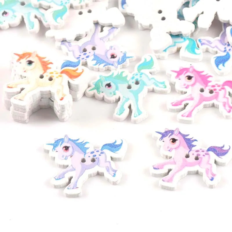 25pcs Mixed Painted Wing Horse Wooden Buttons For Clothing Crafts And Scrapbooking DIY Sewing Decorative 27x33mm m1660 Qme