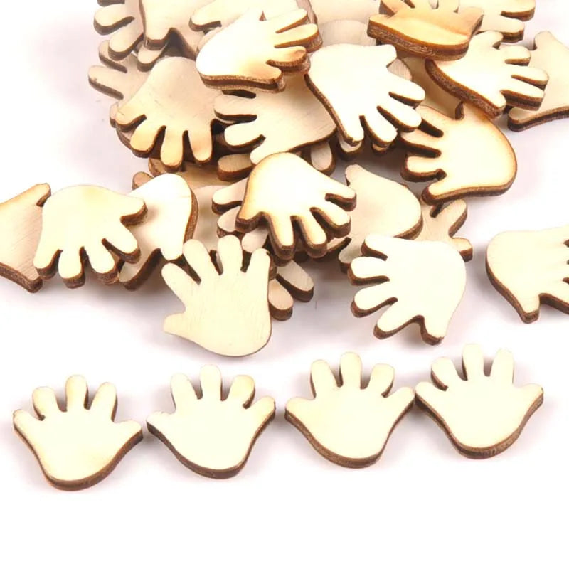 50pcs Unfinished Wooden Ornaments For Scrapbooking Hand Shape Wood Slices DIY Crafts Handmade Home Decoration Accessories m0994 Qme