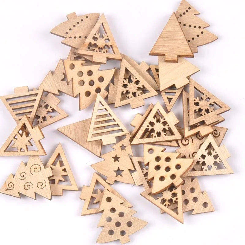 50pcs 22-30mm Natural Wood Crafts christmas trees DIY Scrapbooking For Wooden Ornament Home Decoration Sewing Accessories m2502 Qme Default Title