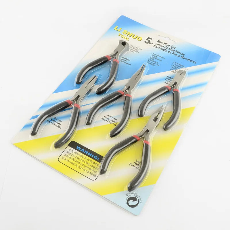 Pandahall 5pcs/set Steel DIY Jewelry Pliers Sets Kit Flat Nose Wire-Cutter & End Cutting Pliers Side Cutting Bent Nose Plier Qme