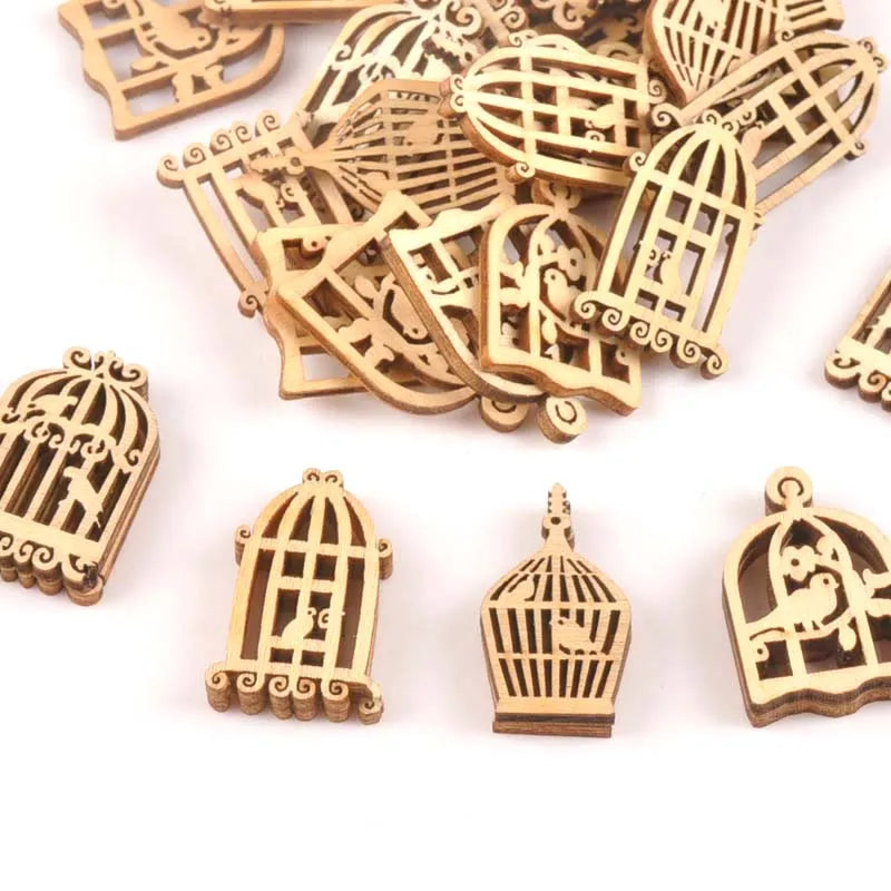 25pcs Wooden Crafts creativity hollow out birdcage Pattern Scrapbooking Crafts wood decoration for Home Decoration m0833X Qme Default Title