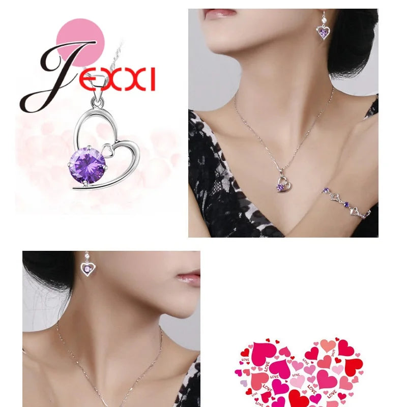 Charm Heart CZ Rhinestone Pendnat Necklace Earrings Women 925 Sterling Silver Color Engagement Jewelry Accessories Party Gifts Qme