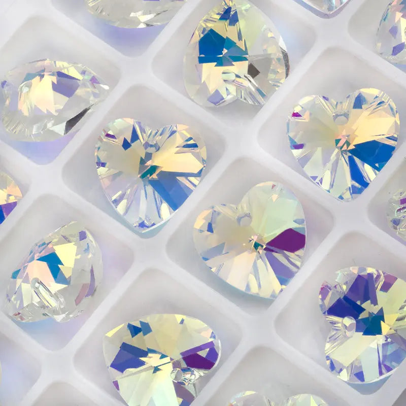 Best Quality 18mm 12pcs/Pack Heart Shape Crystal AB Glass Beads Crystal Rhinestones Jewelry Beads for Necklaces Earrings Making Qme