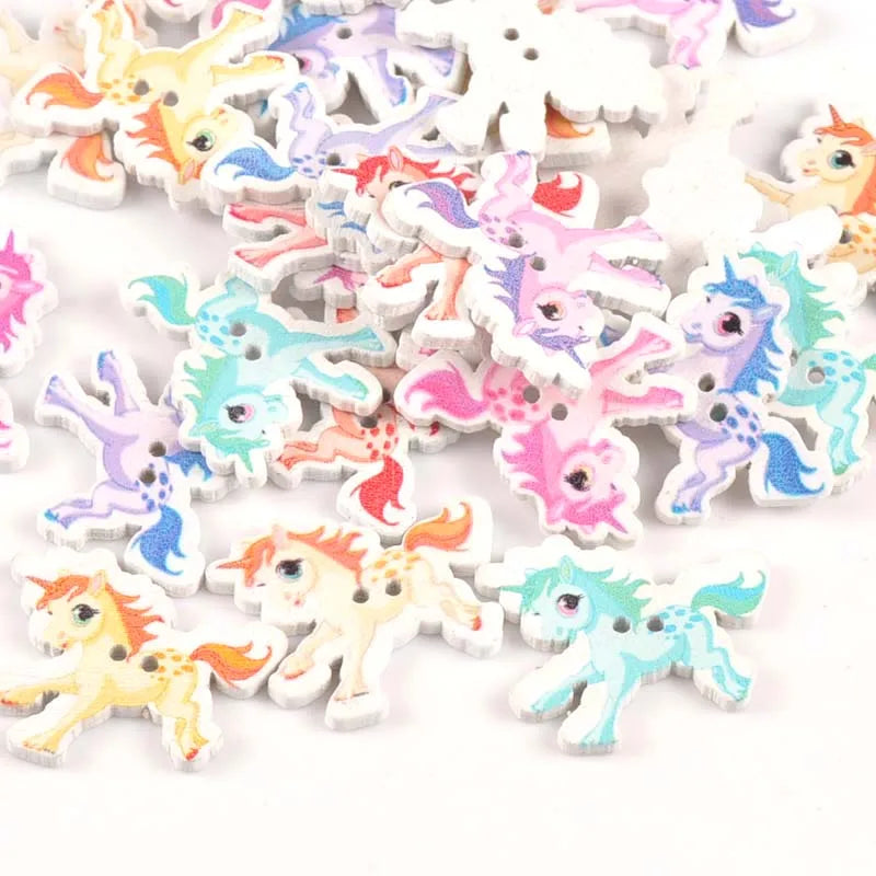 25pcs Mixed Painted Wing Horse Wooden Buttons For Clothing Crafts And Scrapbooking DIY Sewing Decorative 27x33mm m1660 Qme Default Title