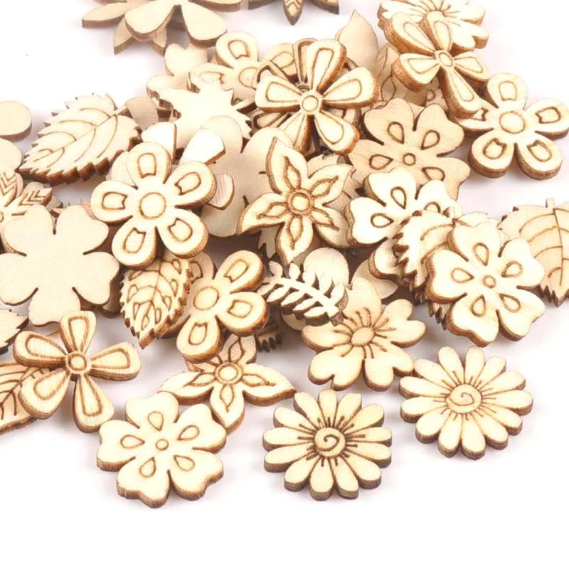 50Pcs Mix Plant/Flower/grass Shape Natural Wooden For Handmade DIY Crafts Wood Ornament Scrapbooking Home Decoration 20mm m1805 Qme Default Title