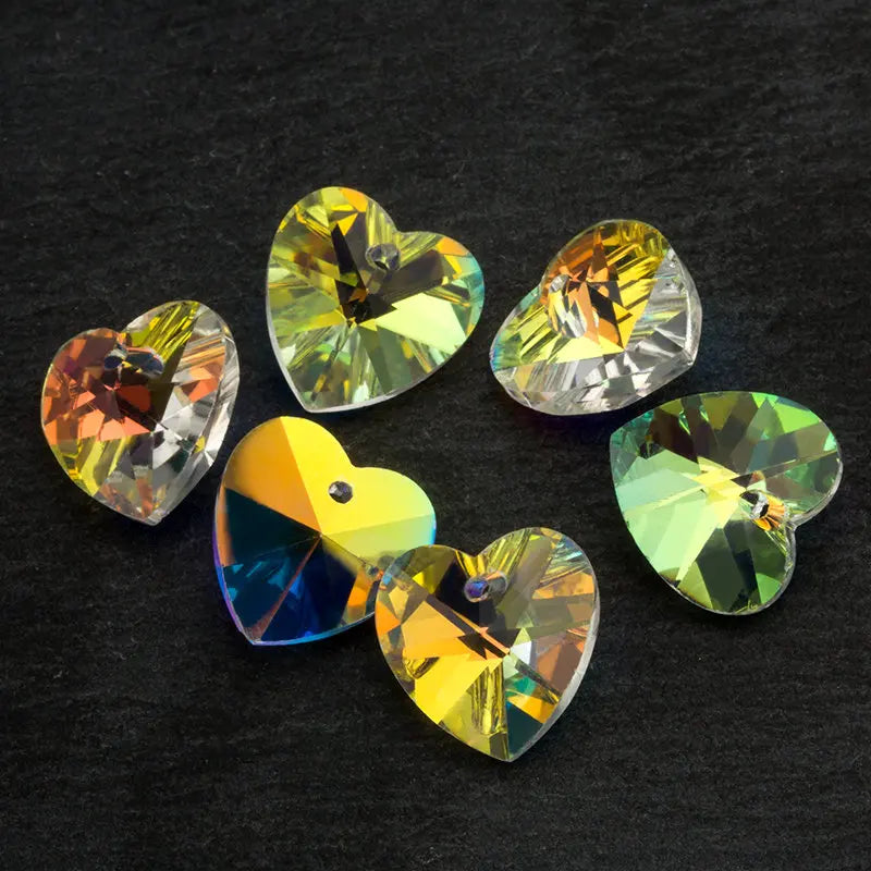 Best Quality 18mm 12pcs/Pack Heart Shape Crystal AB Glass Beads Crystal Rhinestones Jewelry Beads for Necklaces Earrings Making Qme