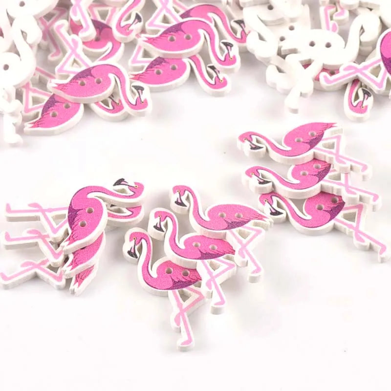 50Pcs 36x20mm Painted Flamingo Pattern Wooden Buttons For Clothes Accessories Scrapbook DIY Craft Handmade Sewing Supplies m1727 Qme