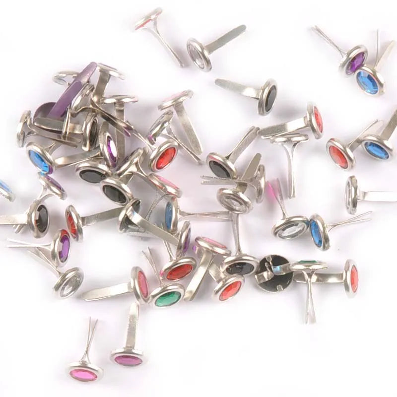 50pcs 8.5X15mm Mix Rhinestone Brads Scrapbook Paper Crafting Embellishment Fastener Brad Metal Crafts For DIY Decoration c1115 Qme mix