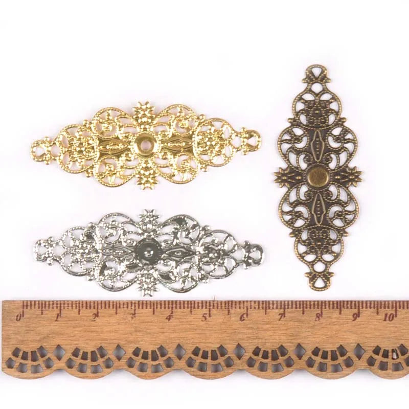 10pcs 62x24mm Metal Crafts Filigree Wraps Connectors Antique Diy Embellishments For Scrapbooking Gift Supplies Home Decor YK0734 Qme