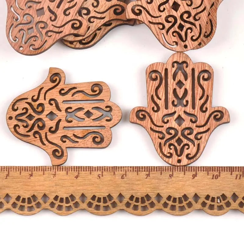 20pcs 43X49mm Natural Vintage Wood DIY Crafts For Hand Of Fatima Handmade Sewing Scrapbooking Handicraft Wooden Ornament M1609 Qme