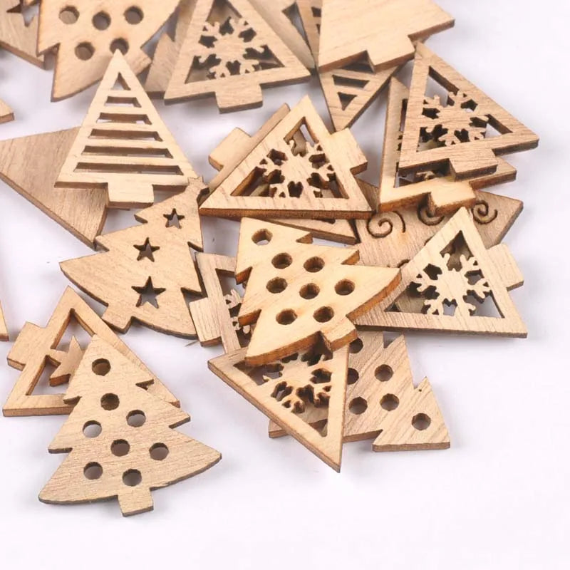 50pcs 22-30mm Natural Wood Crafts christmas trees DIY Scrapbooking For Wooden Ornament Home Decoration Sewing Accessories m2502 Qme