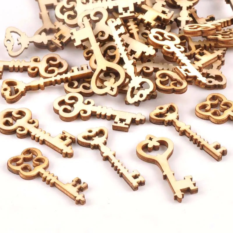 25Pcs Wooden Ornament Mixed Key Pattern DIY Crafts Home Decoration Scrapbooking Unfinished Wood Slices Accessories 16x36mm m1773 Qme Default Title